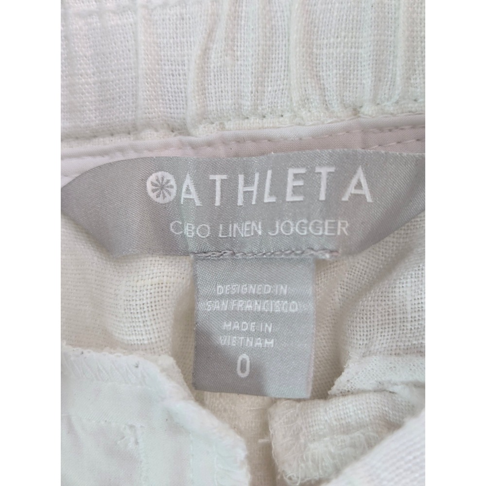 Athleta Cabo Linen Jogger Pants White 100% Linen Elastic Waist Size 0 - Picture 7 of 10